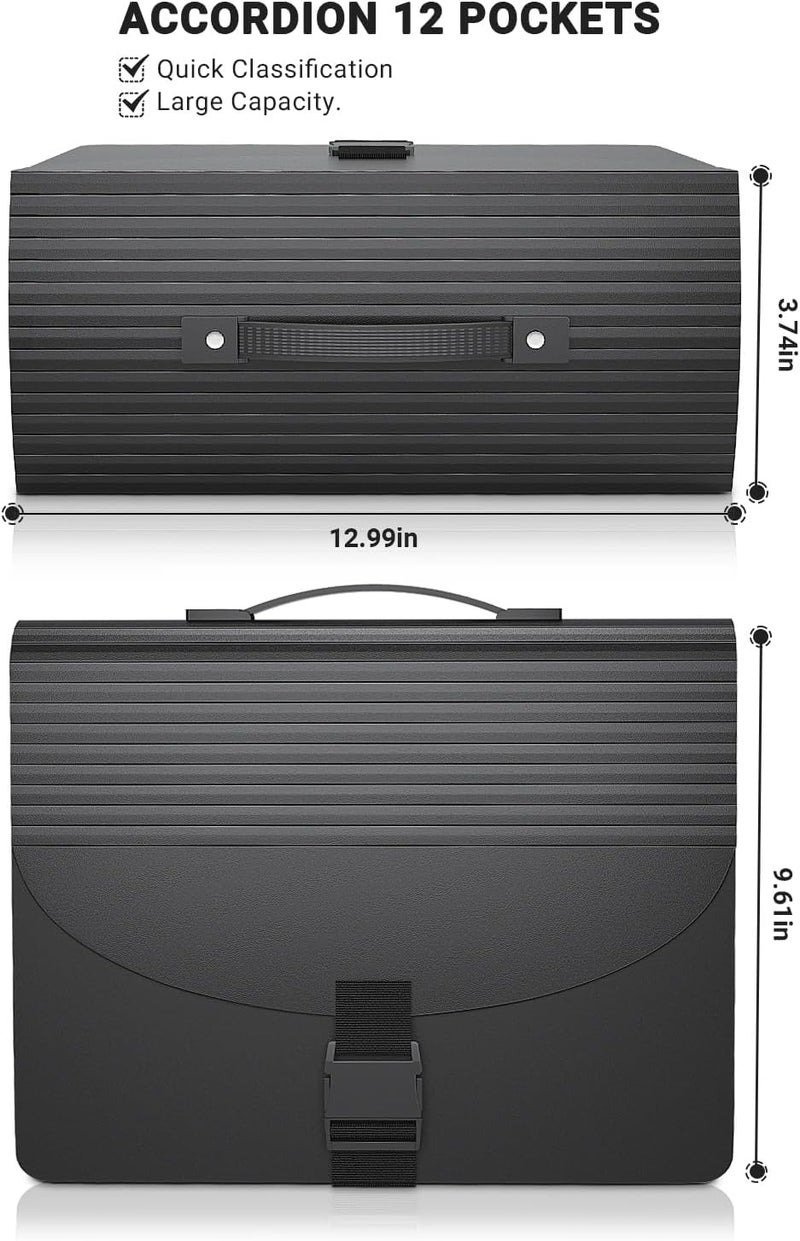 TCJ Expanding File Folders,Accordion File Organizer with Handle,13 Pockets Expandable Filing Folders,Tabs Included in Filing Box,Adjustable Strap,Bill Documents Organizer,A4/Letter Size - Image 3